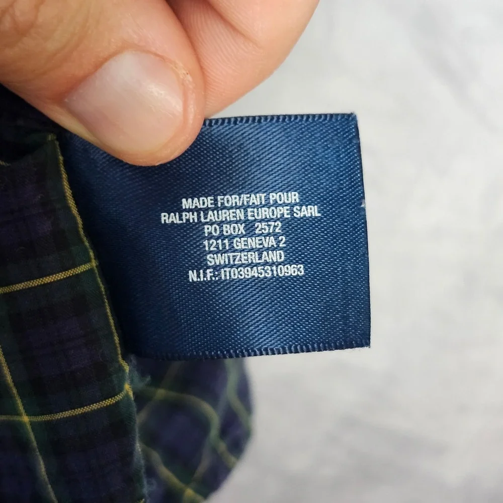 Ralph Lauren Plaid Button Down Shirt Boys Large 14-16 Green Navy Yellow Pony L